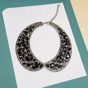 Isaac Mizrahi, signed tagged, Black crystal bib collar statement necklace